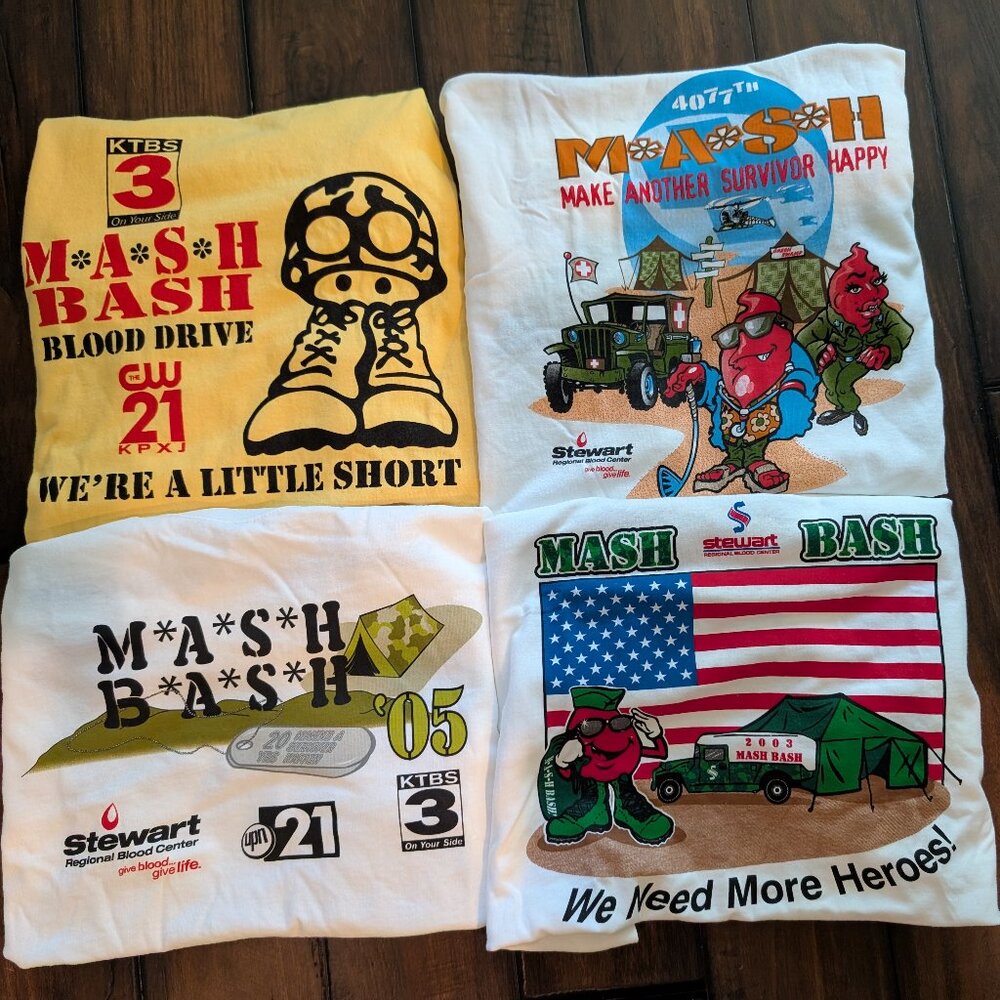 Lot of (4) Blood Donation T-shirts, Size XL, Cotton, MASH theme